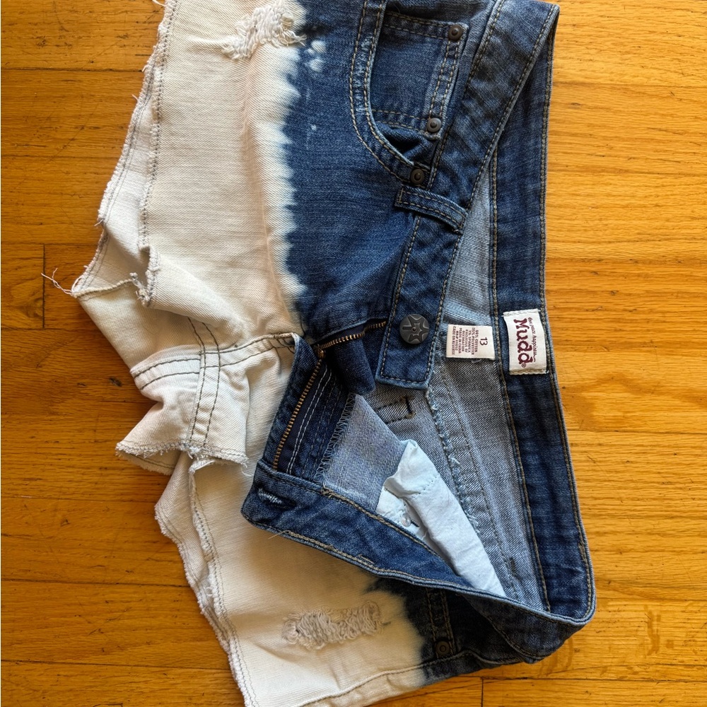 Mudd Dip-Dye Denim Cutoff Shorts in Blue and White